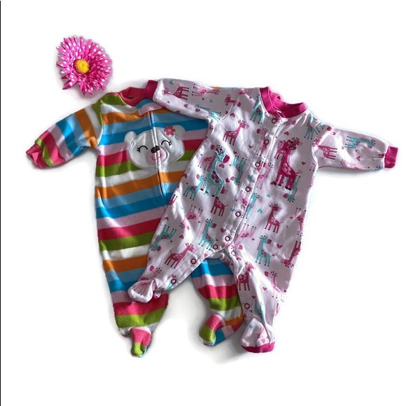 Two pack Pekkle Long Sleeve Sleeper Footie Onesie Pink White Green Blue Size 3m - Picture 1 of 8